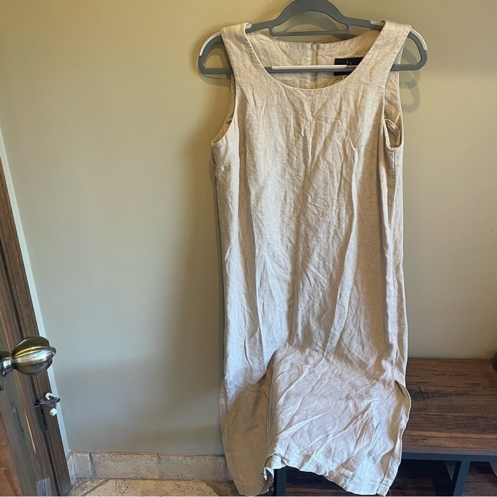 John Roberts Oatmeal Minimalist Lagenlook Linen Blend Maxi Sleeveless Sheath 12P